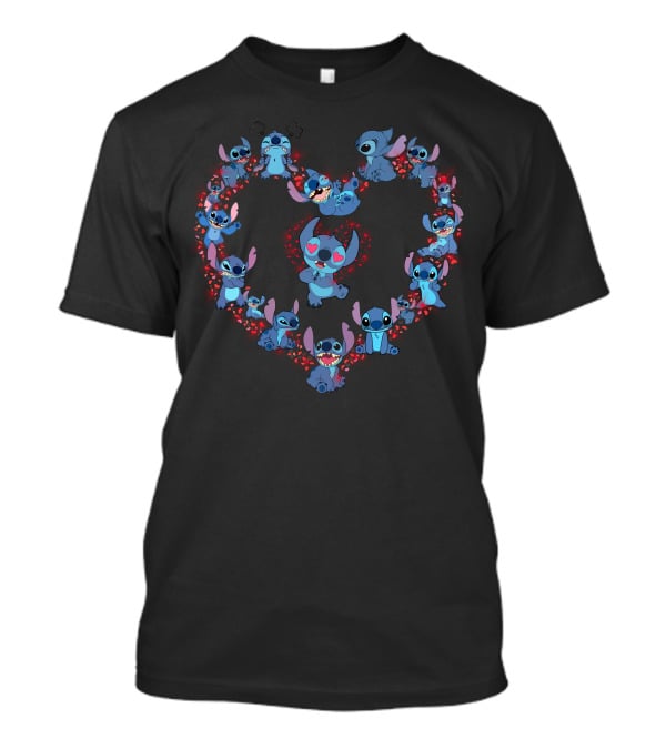 Stitch Heart Design With Multiple Adorable Stitch Expressions T-Shirt