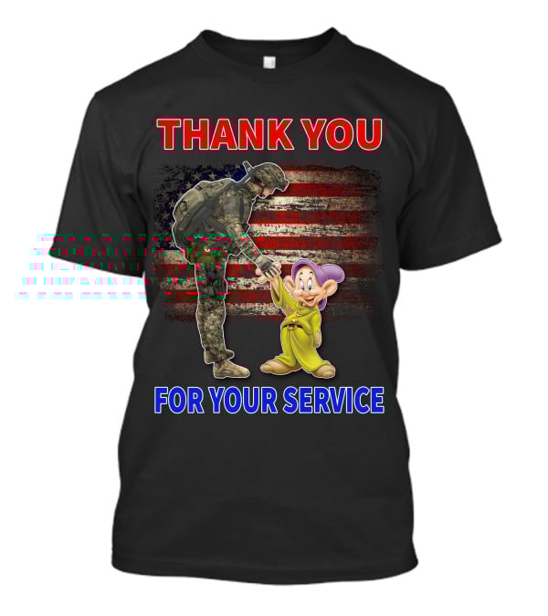 Thank You For Your Service With Soldier And Dopey American Flag Background T-Shirt