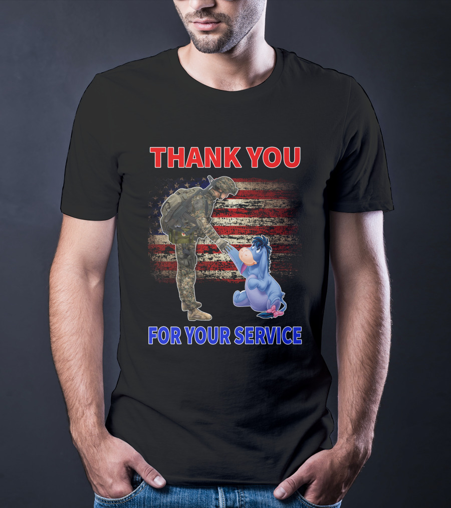 Thank You For Your Service American Flag Soldier And Eeyore T-Shirt