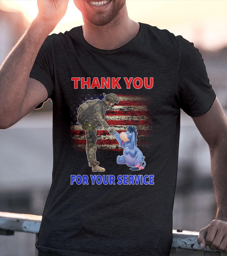 Thank You For Your Service American Flag Soldier And Eeyore T-Shirt