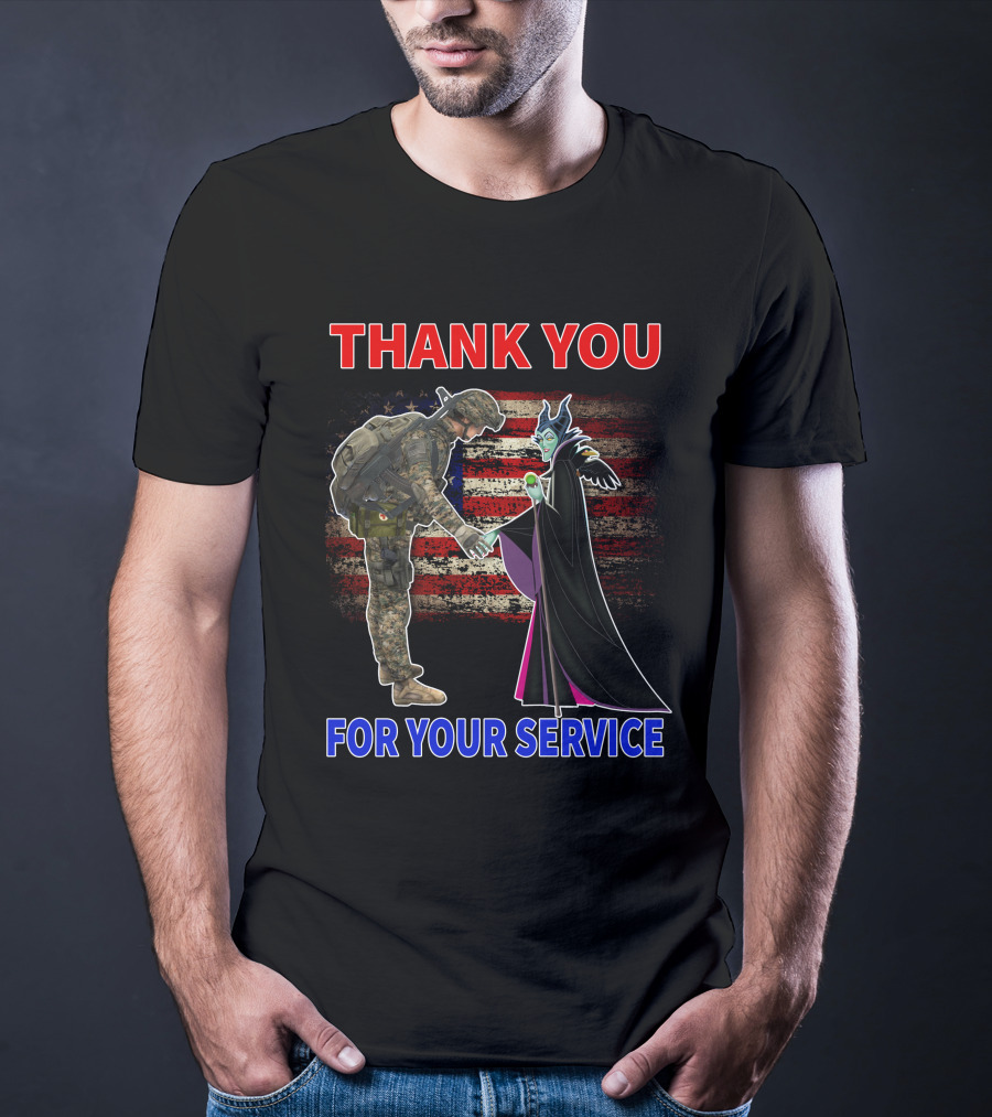 Maleficent Thank You For Your Service Soldier With American Flag Background T-Shirt