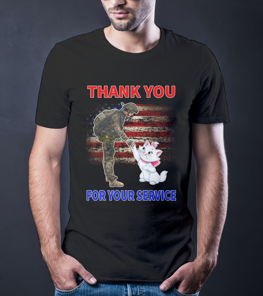 Thank You For Your Service Soldier With Marie Cat And American Flag T-Shirt