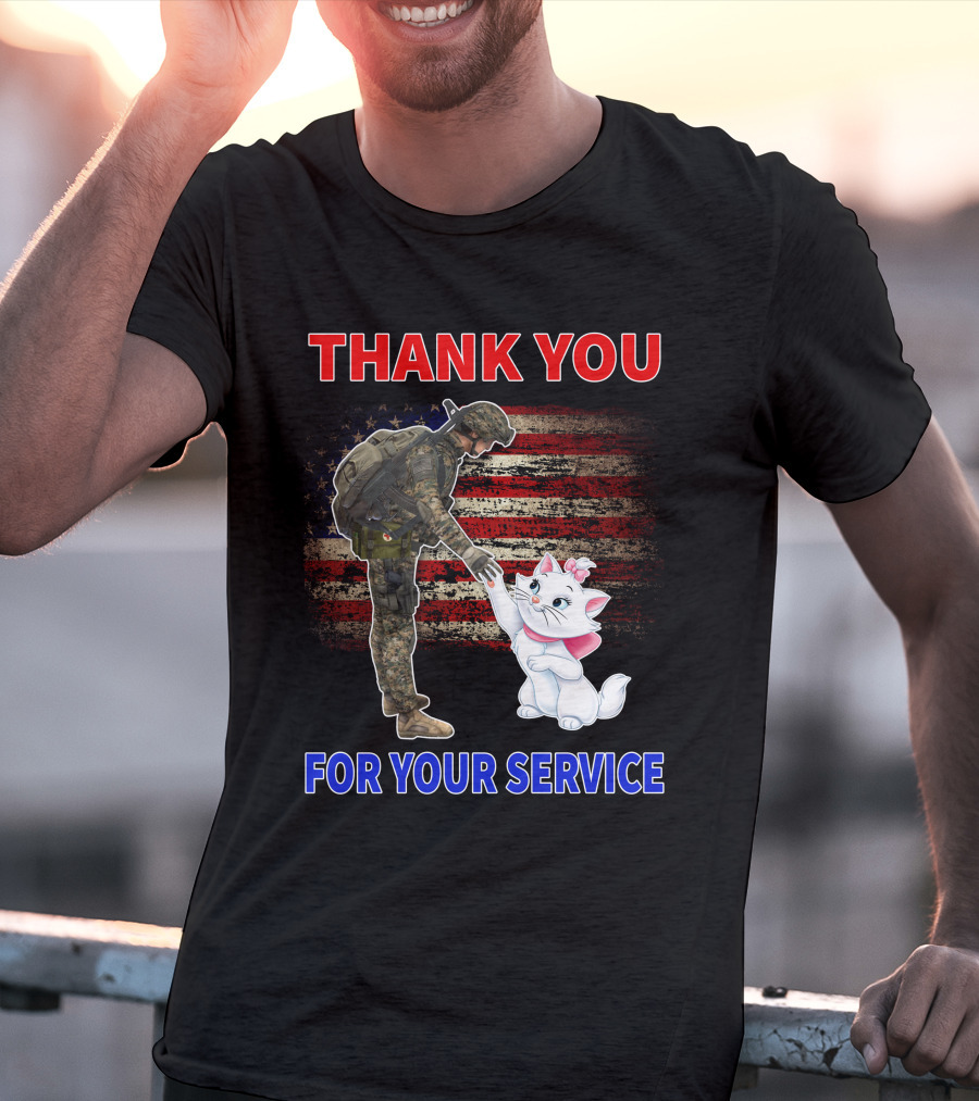 Thank You For Your Service Soldier With Marie Cat And American Flag T-Shirt
