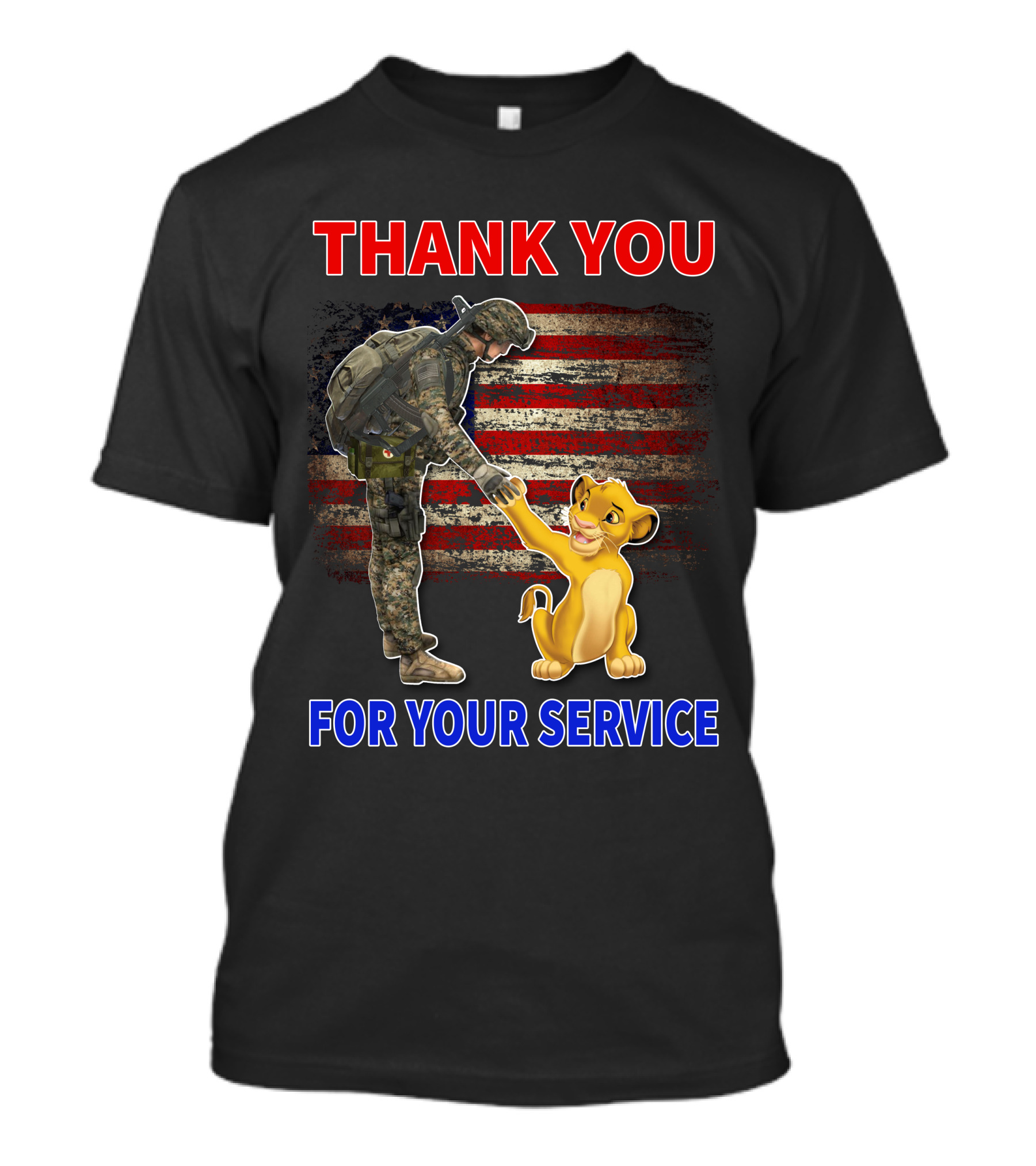 Thank You For Your Service Simba Soldier American Flag T-Shirt