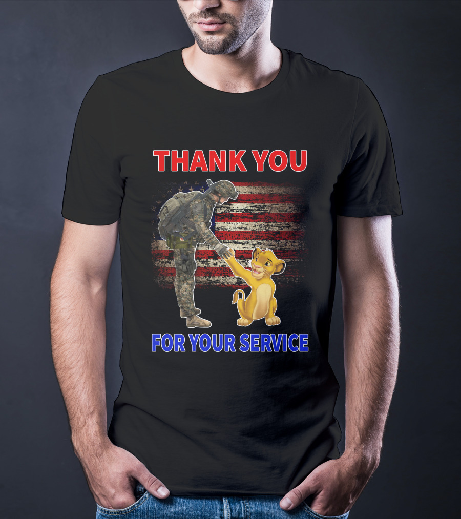 Thank You For Your Service Simba Soldier American Flag T-Shirt