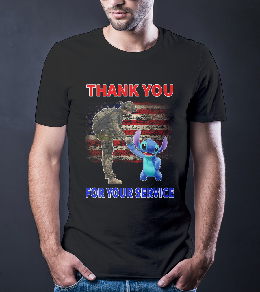 Thank You For Your Service Stitch Soldier American Flag T-Shirt