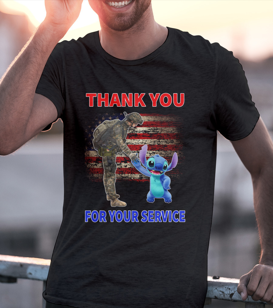Thank You For Your Service Stitch Soldier American Flag T-Shirt