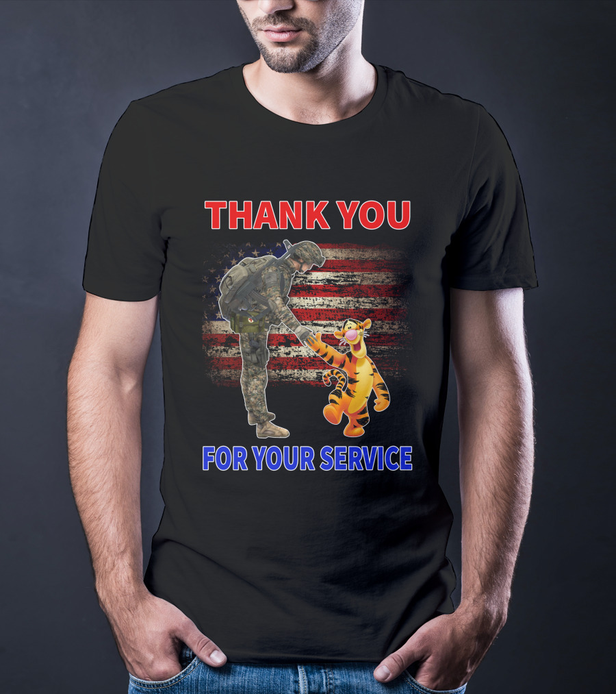 Thank You Tigger For Your Service Military Soldier American Flag T-Shirt