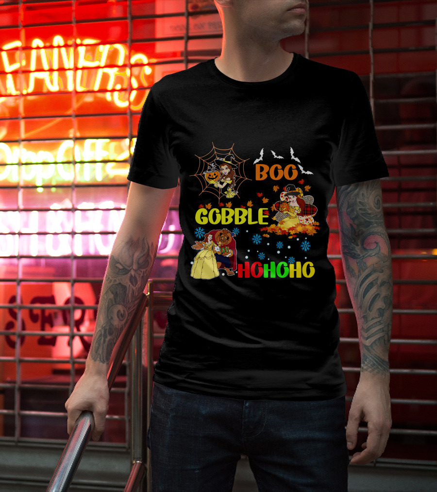 Boo Gobble Hohoho Belle HalloThanksMas T-Shirt