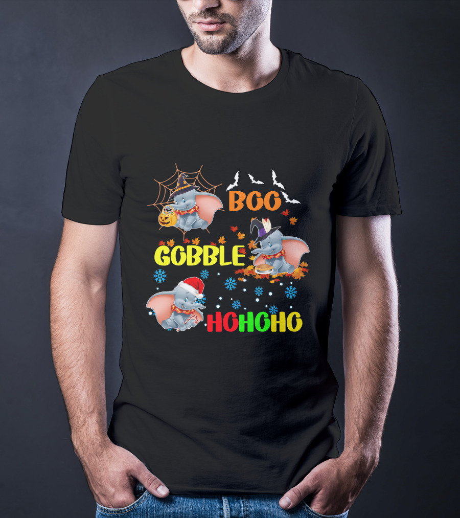 Dumbo Boo Gobble Ho Ho Ho Halloween Thanksgiving Christmas T-Shirt