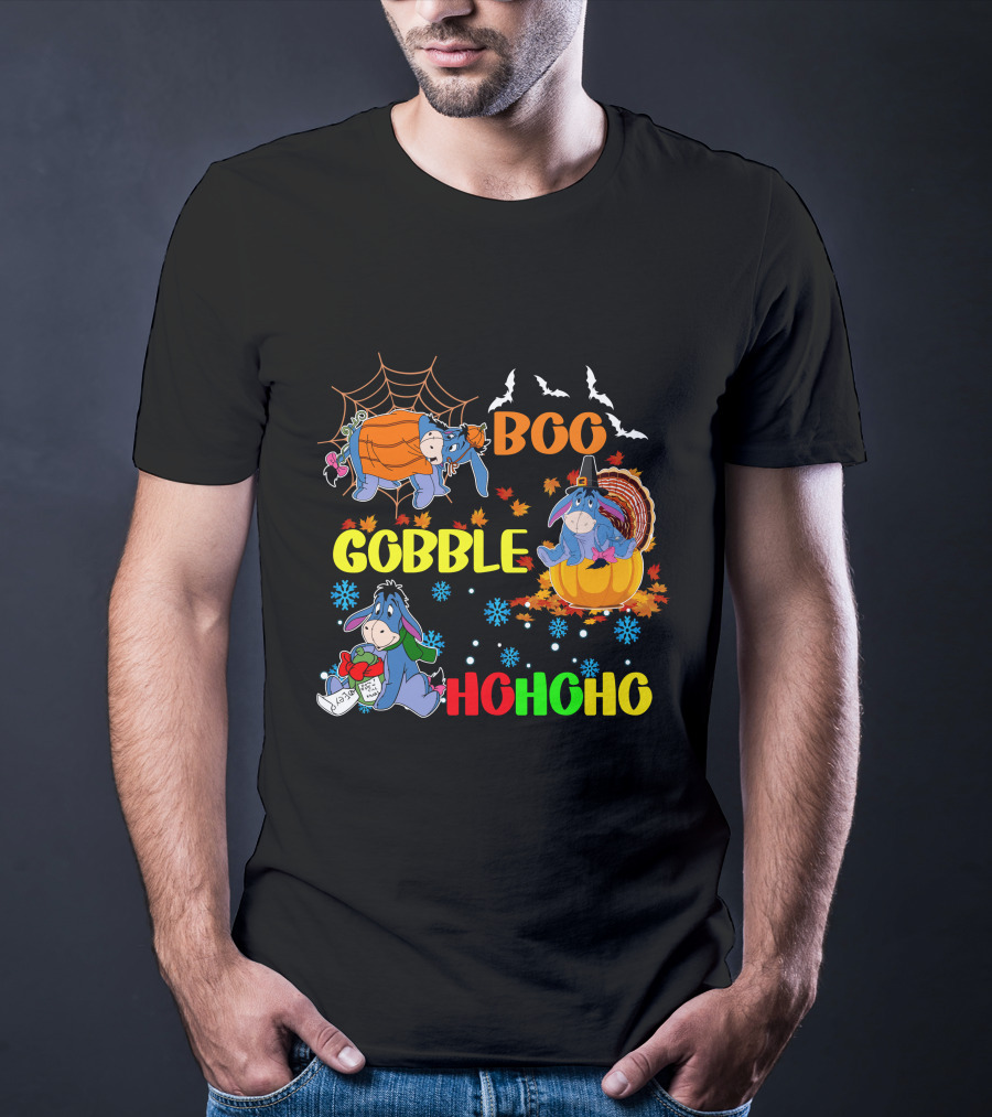 Eeyore Boo Gobble HoHoHo HalloThanksMas T-Shirt