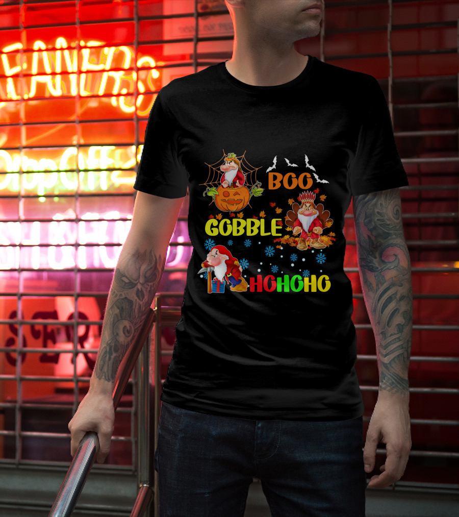 Grumpy Boo Gobble HoHoHo Halloween Thanksgiving Christmas T-Shirt