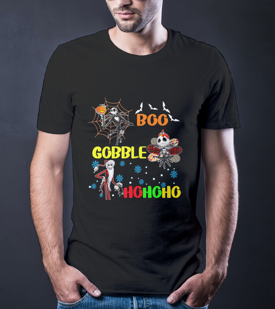 Jack HalloThanksMas Boo Gobble HoHoHo T-Shirt