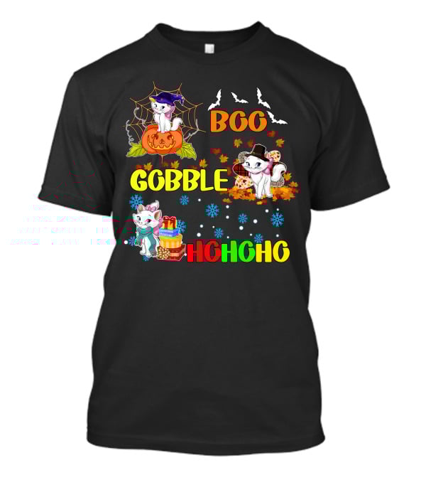Marie Cat Boo Gobble HoHoHo HalloThanksMas T-Shirt