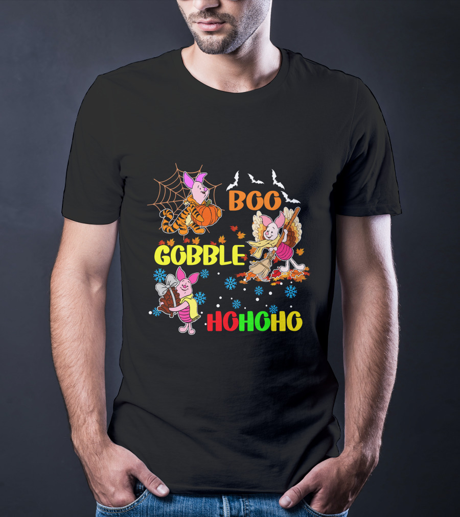 Piglet Boo Gobble HoHoHo HalloThanksMas T-Shirt