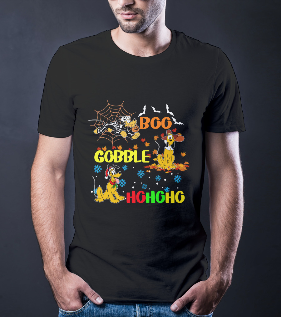 BOO Gobble HoHoHo Pluto HalloThanksMas T-Shirt