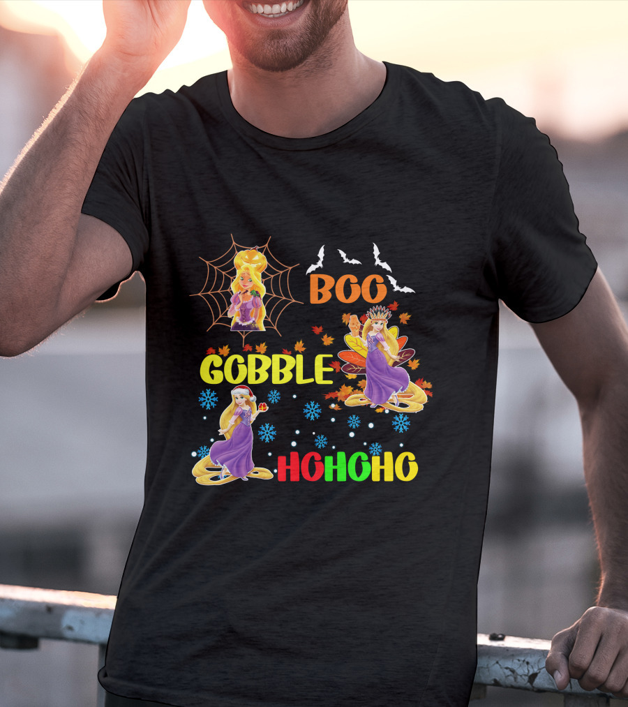 Rapunzel Boo Gobble HoHoHo HalloThanksMas T-Shirt
