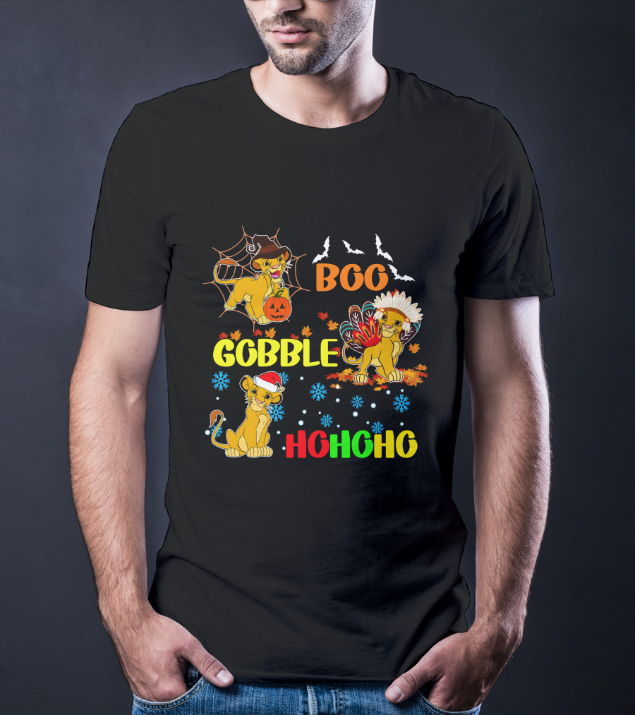 Simba BOO Gobble HOHOHO Halloween Thanksgiving Christmas T-Shirt