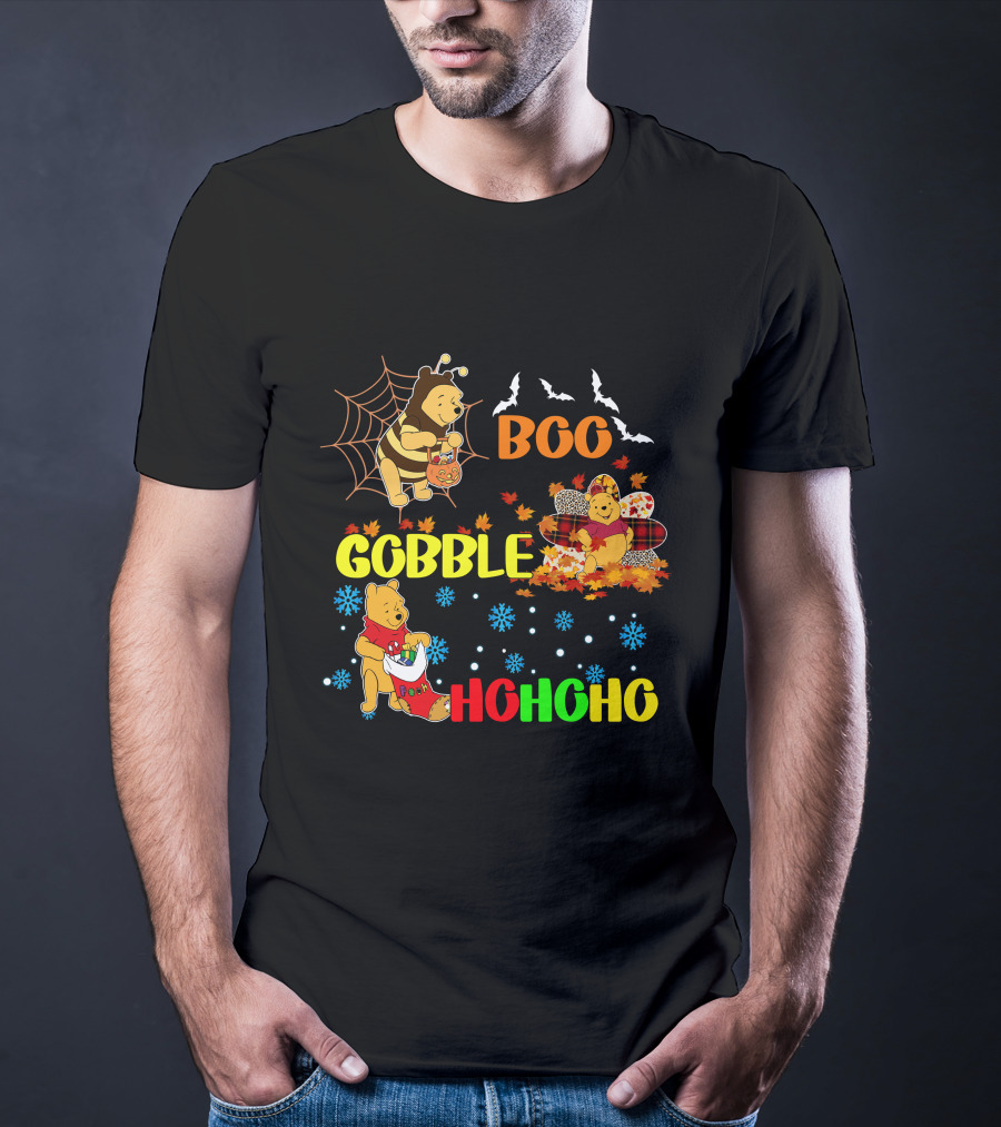 Pooh Boo Gobble HoHoHo Halloween Thanksgiving Christmas T-Shirt