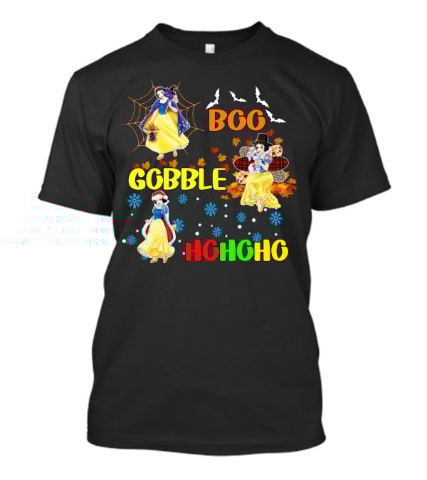 Snow White Boo Gobble Ho Ho Ho Halloween Thanksgiving Christmas T-Shirt