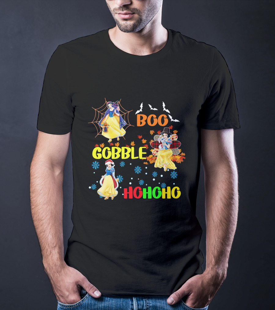 Snow White Boo Gobble Ho Ho Ho Halloween Thanksgiving Christmas T-Shirt