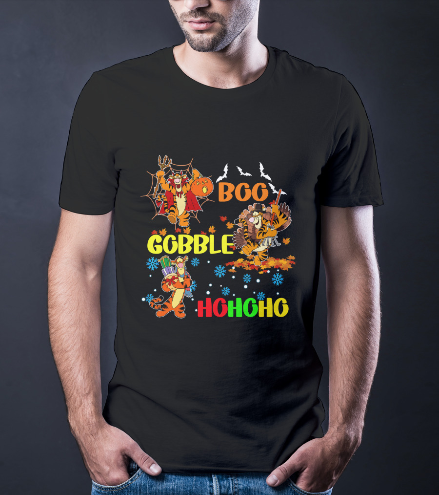 Tigger Boo Gobble Ho Ho Ho HalloThanksMas T-Shirt
