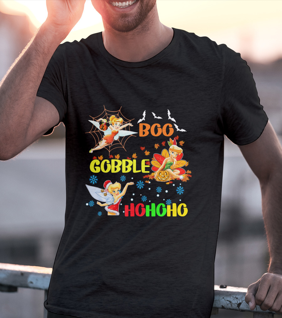 Tinkerbell Boo Gobble HoHoHo HalloThanksMas T-Shirt