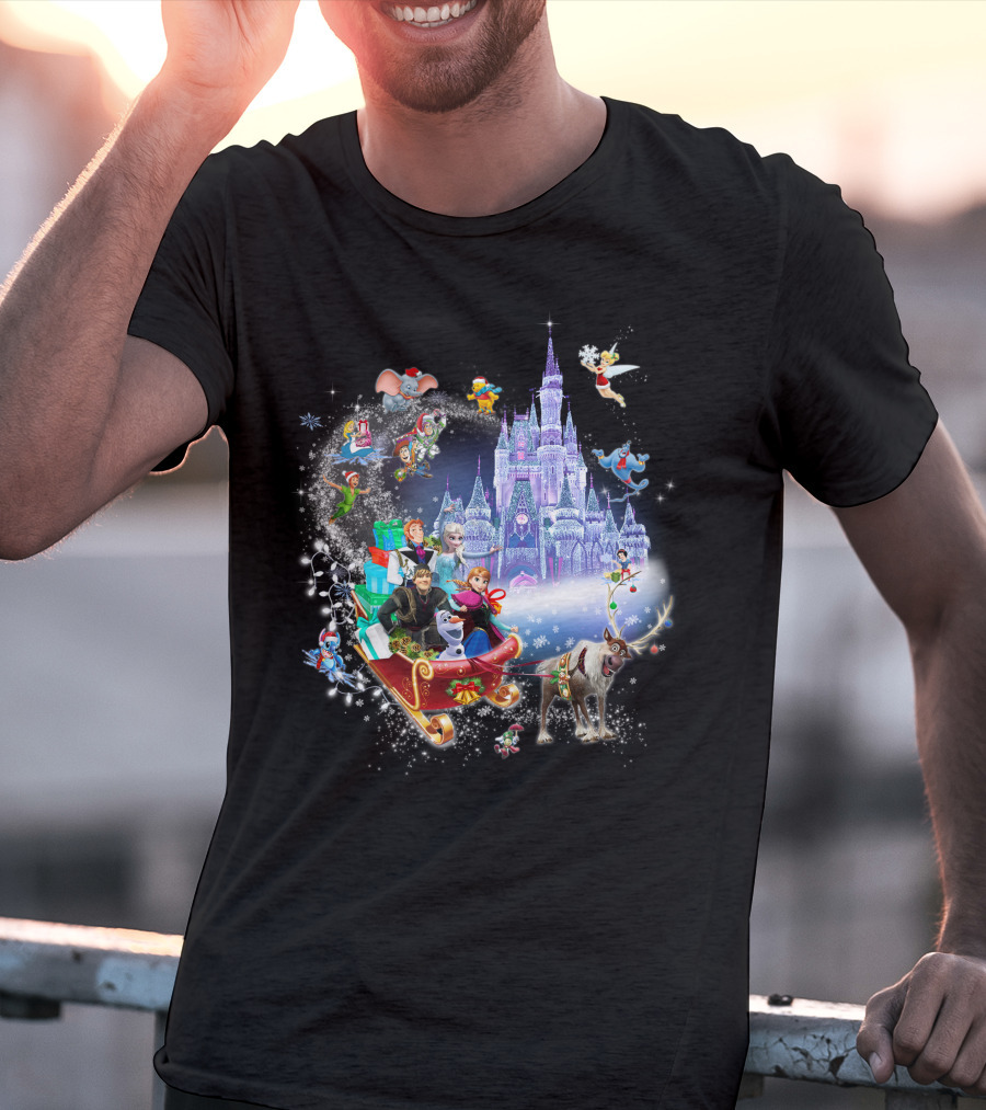 Frozen Disney Christmas Castle Sleigh Ride Adventure T-Shirt