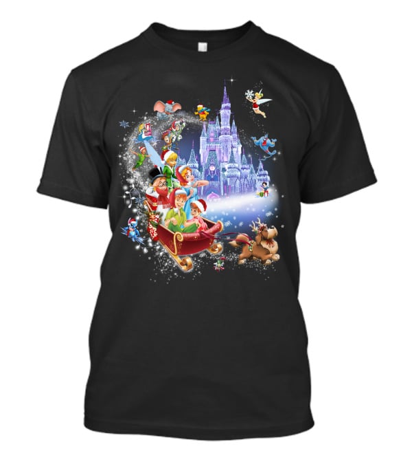Peter Pan Christmas Wonderland With Disney Characters And Castle T-Shirt