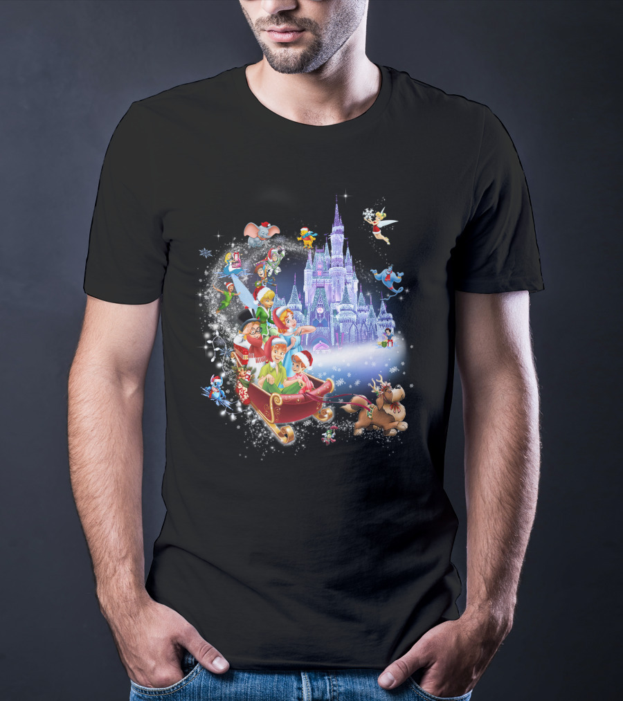 Peter Pan Christmas Wonderland With Disney Characters And Castle T-Shirt