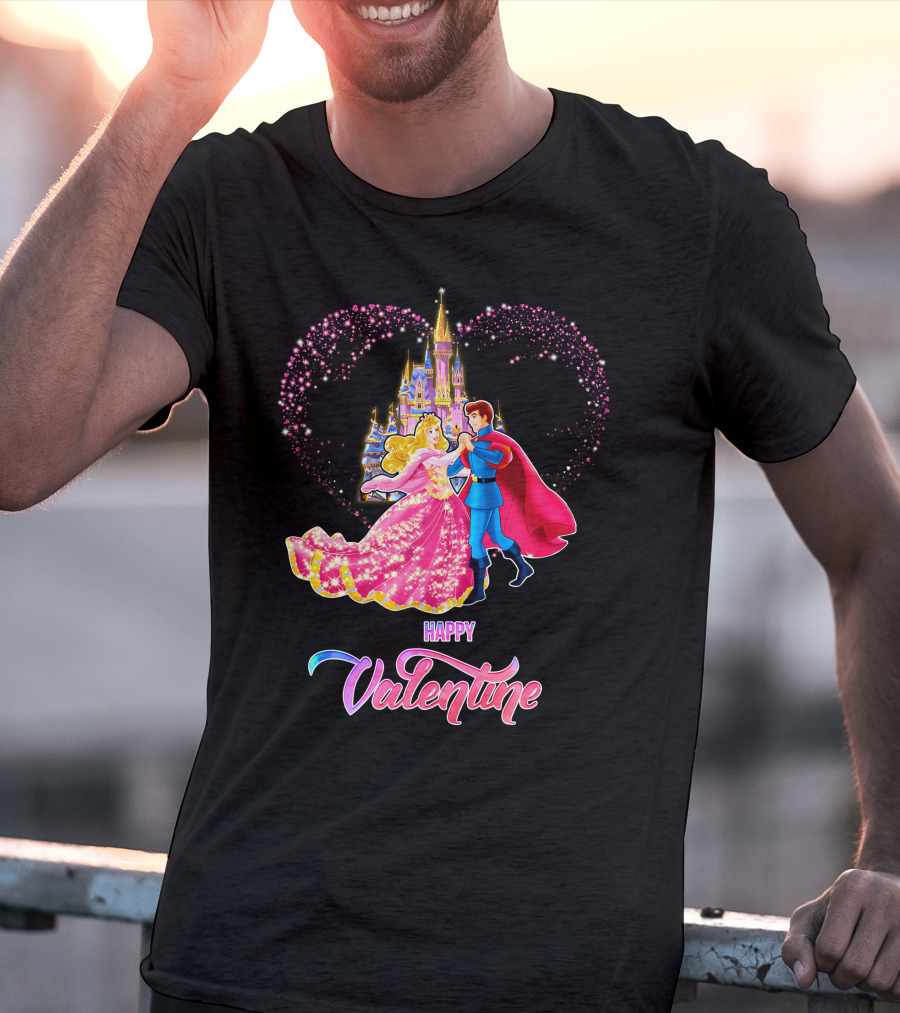 Happy Valentine Aurora Castle Heart T-Shirt