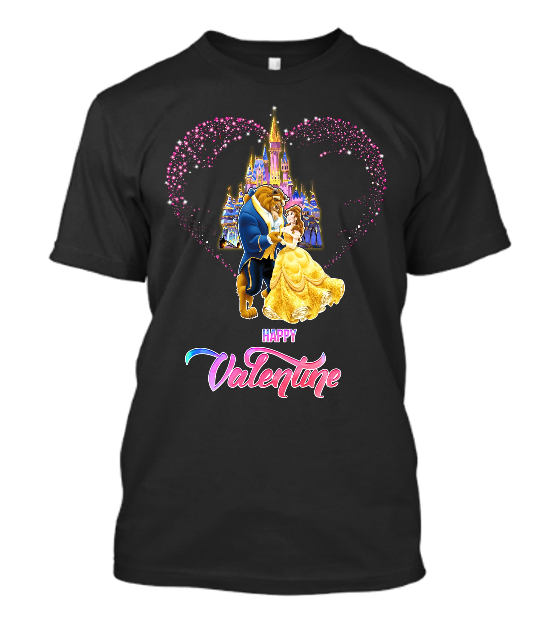 Happy Valentine Beauty And The Beast Castle Hearts T-Shirt