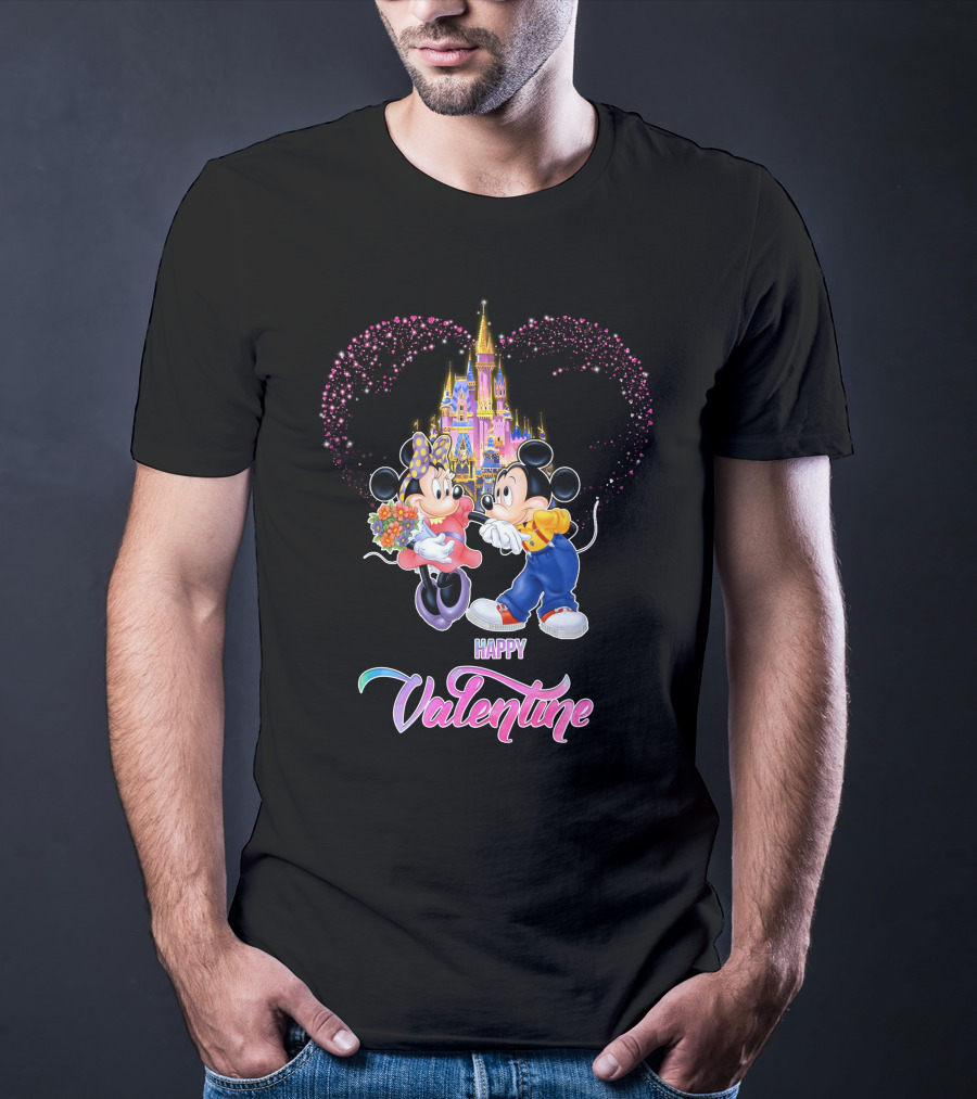 Mickey Minnie Happy Valentine Castle Heart T-Shirt