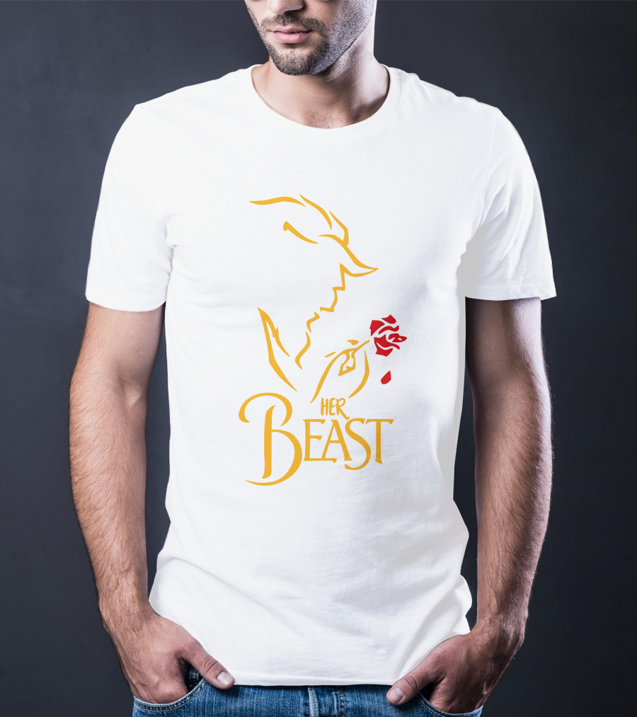 Her Beast Silhouette With Red Rose Beauty And The Beast T-Shirt
