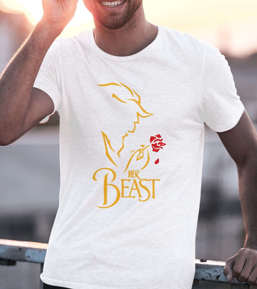 Her Beast Silhouette With Red Rose Beauty And The Beast T-Shirt
