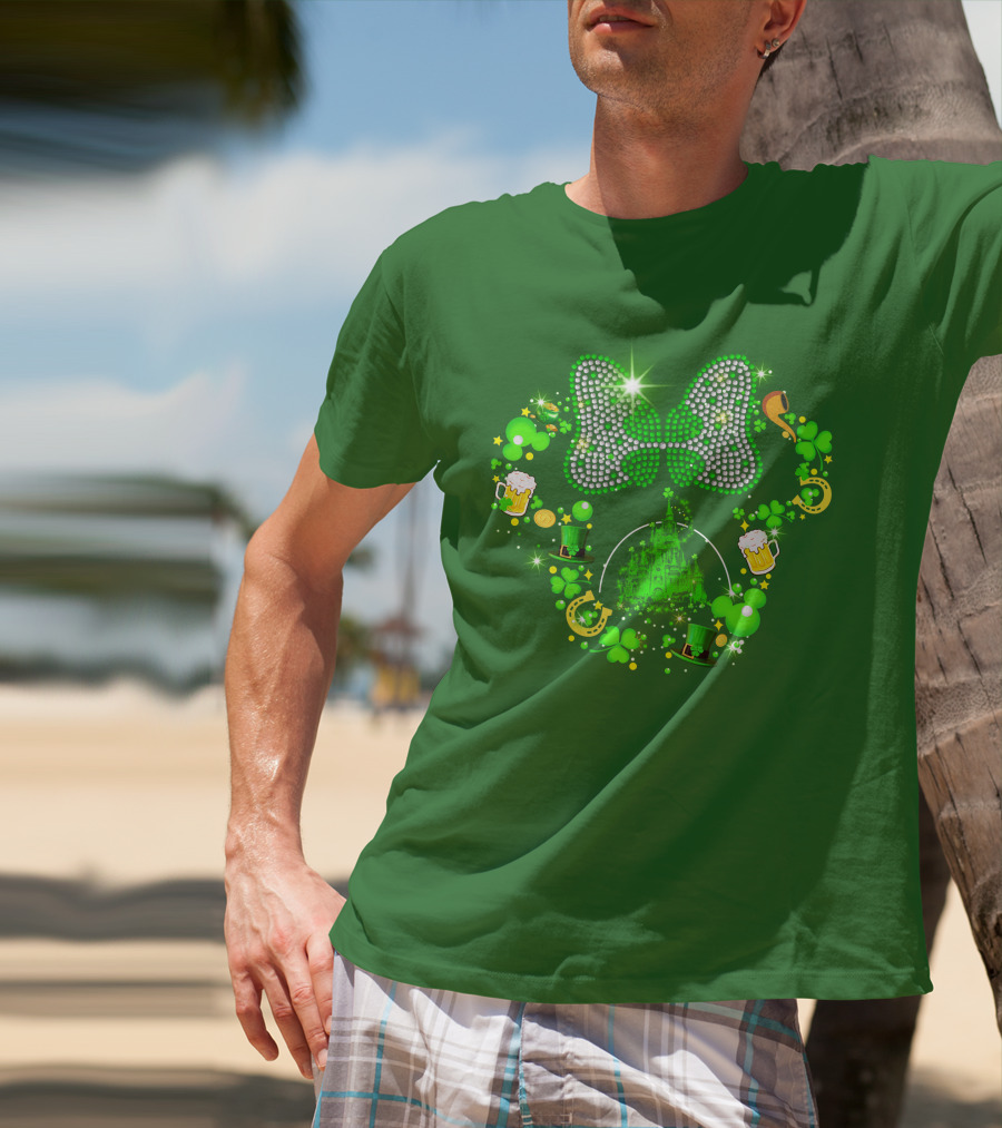 Minnie Head St Patrick's Day Shamrock Castle Bow Irish Beer Hat Luck T-Shirt