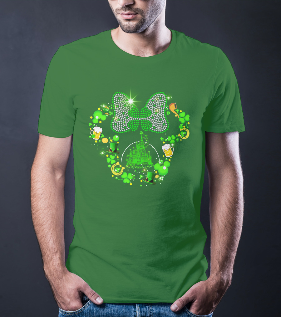 Minnie Head St Patrick's Day Shamrock Castle Bow Irish Beer Hat Luck T-Shirt