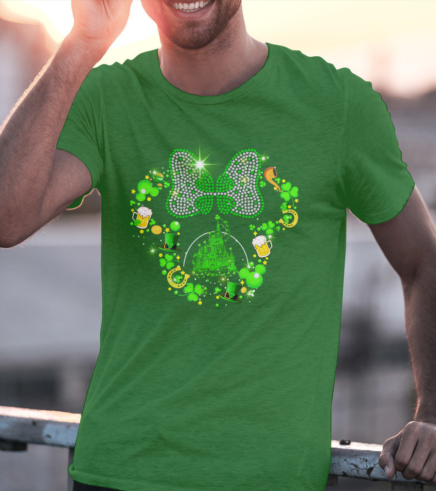 Minnie Head St Patrick's Day Shamrock Castle Bow Irish Beer Hat Luck T-Shirt