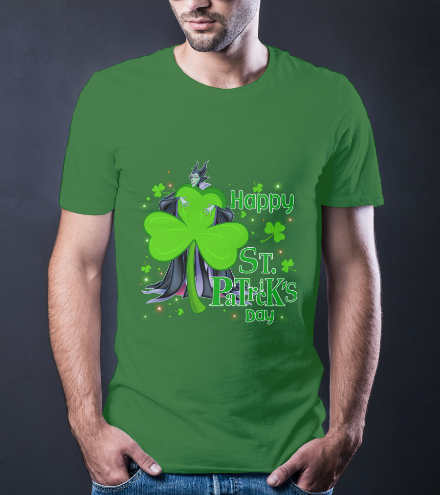 Maleficent Happy St Patrick's Day Shamrock Clover Sparkle T-Shirt