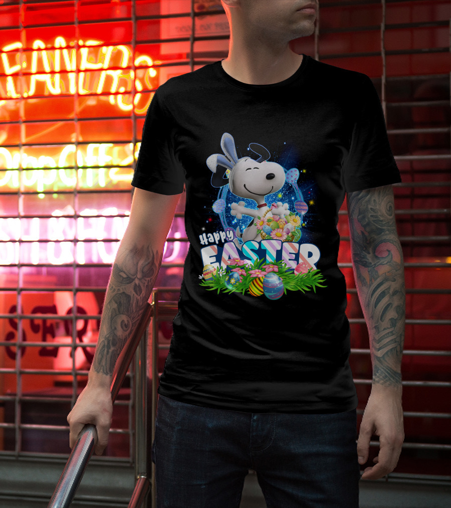 Happy Easter Snoopy With Colorful Eggs And Flowers T-Shirt