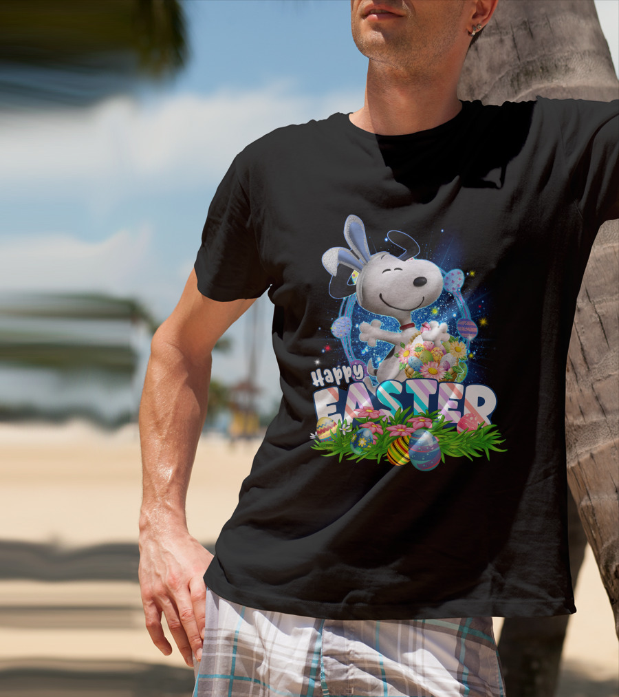 Happy Easter Snoopy With Colorful Eggs And Flowers T-Shirt
