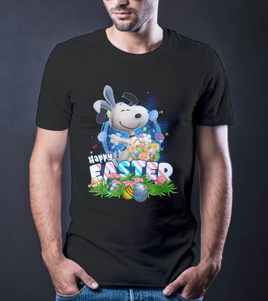 Happy Easter Snoopy With Colorful Eggs And Flowers T-Shirt