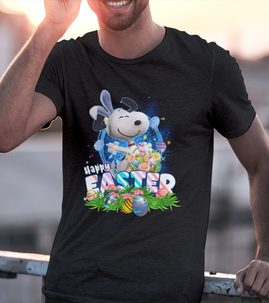 Happy Easter Snoopy With Colorful Eggs And Flowers T-Shirt