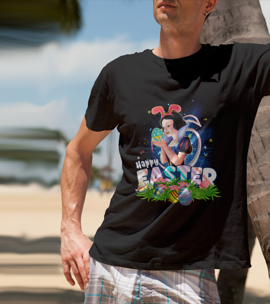 Snow White Happy Easter Bunny Ears Colorful Eggs Magic T-Shirt