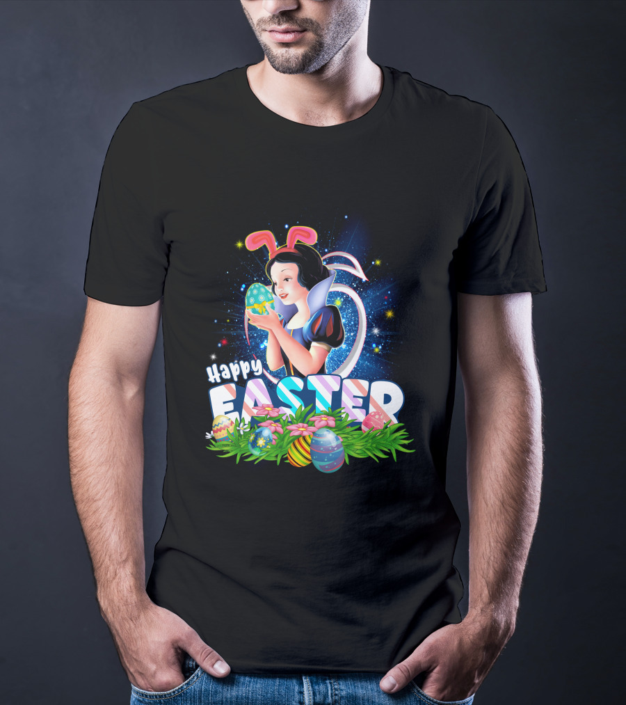 Snow White Happy Easter Bunny Ears Colorful Eggs Magic T-Shirt