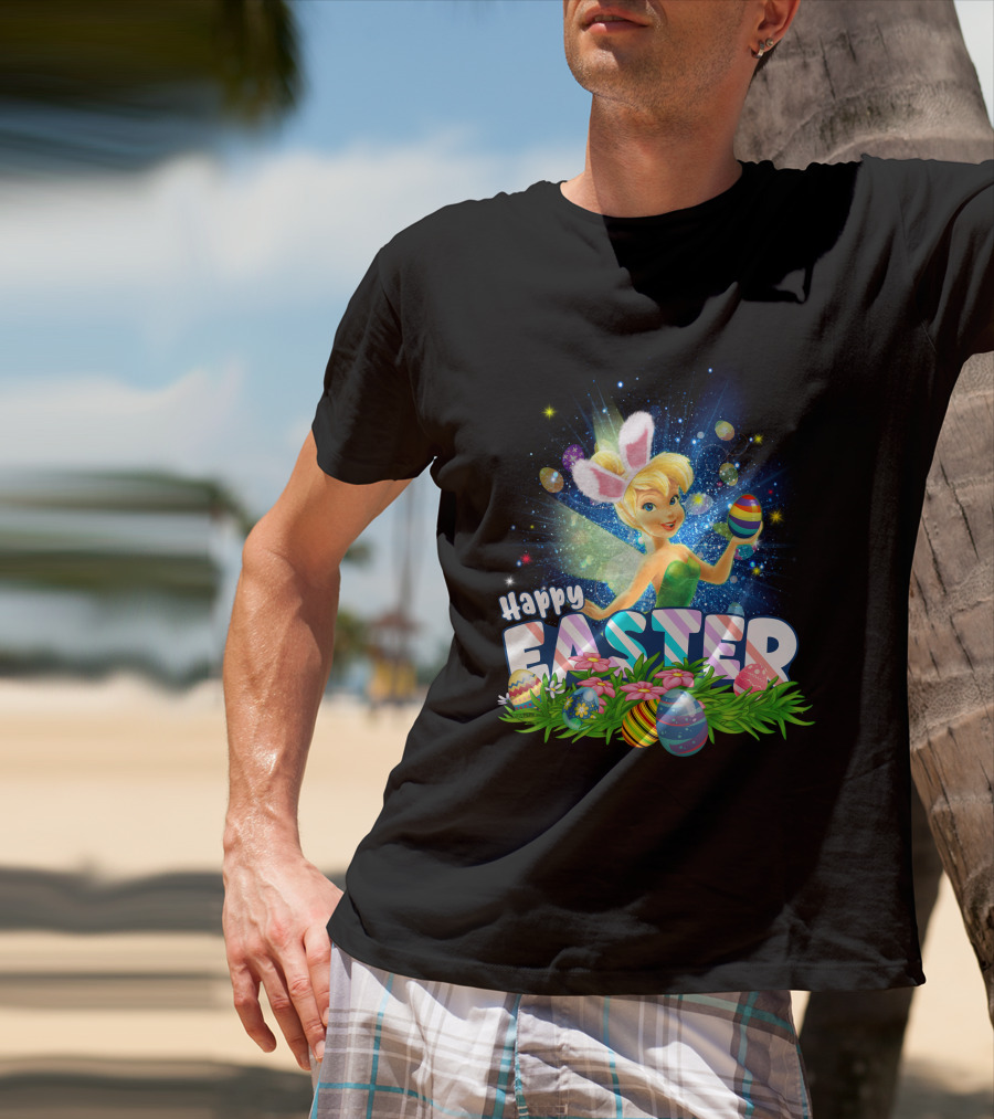 Happy Easter Tinkerbell With Bunny Ears And Colorful Eggs T-Shirt