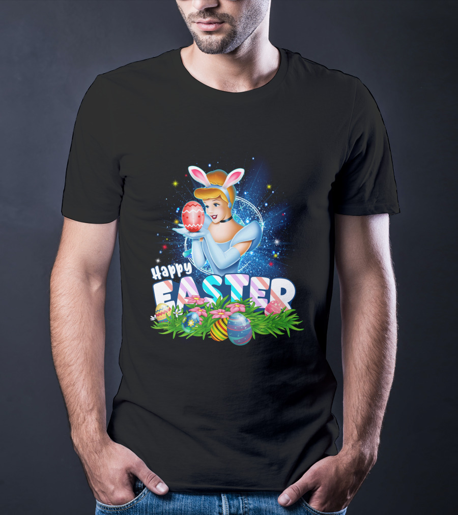 Cinderella Easter Bunny Ears With Colorful Eggs And Flowers T-Shirt
