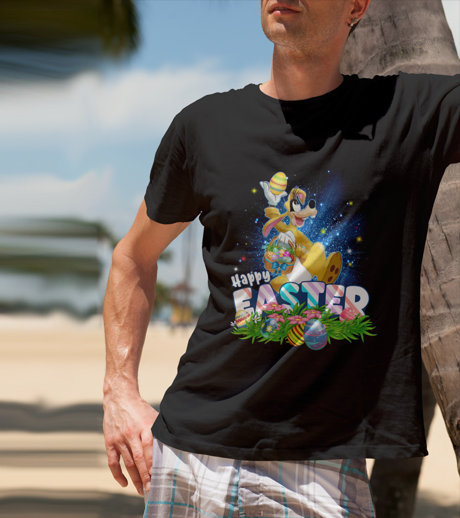 Happy Easter Goofy Character With Easter Eggs And Basket T-Shirt