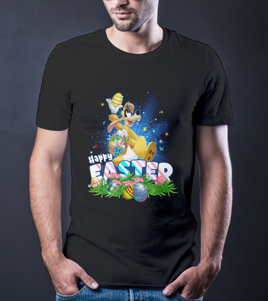 Happy Easter Goofy Character With Easter Eggs And Basket T-Shirt