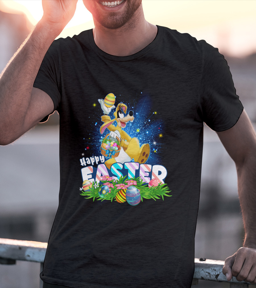 Happy Easter Goofy Character With Easter Eggs And Basket T-Shirt